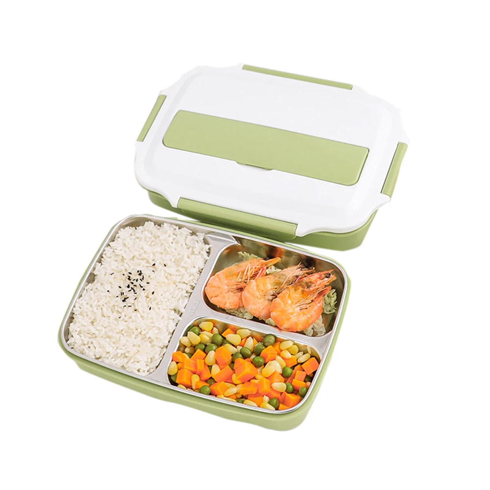 green-3 grid Коробка для обедов, еды, еды, контейнер для хранения, Microwavable пластиковые микроволновые многоразовые из нержавеющей стали@ LS - Цвет: green-3 grid