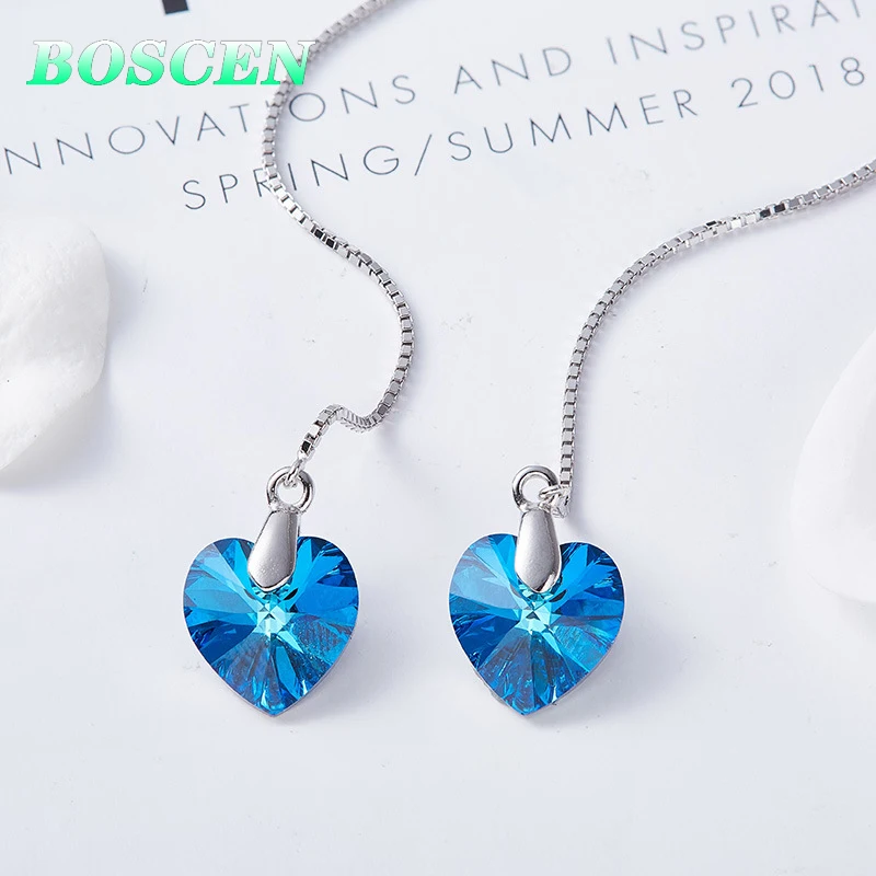Серьги BOSCEN из стерлингового серебра 925 пробы для женщин, подарок на день рождения для девочек, украшенный кристаллами Swarovski Love Heart