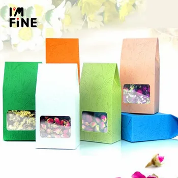 

10pcs/lot Tea packaging cardboard kraft paper bag,Clear Window box For Cake Cookie Food Storage Standing Up Paper Packing Bag