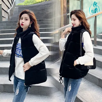 

2020 New Autumn and Winter Fashion Vest Female Short Korean Version Joker Loose Student Vest Waist Stand Collar Warm Casual Coat