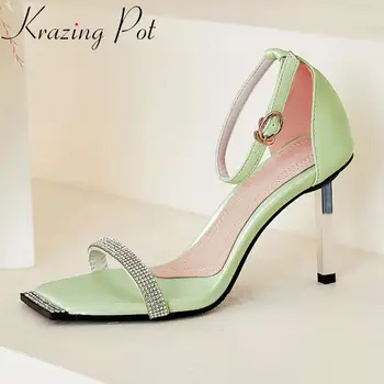 

Krazing pot new natural leather peep toe super high heels shoes women rhinestone decorations party mature wear women sandals L73