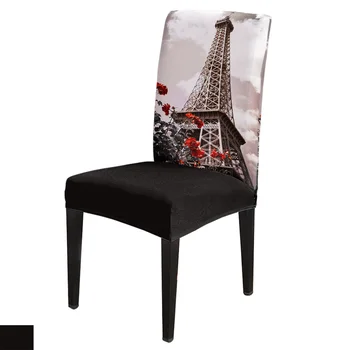 

6/8piece Retro Eiffel Tower Print Chair Cover Dining Elastic Chair Covers Spandex Stretch Elastic Anti-dirty Removable