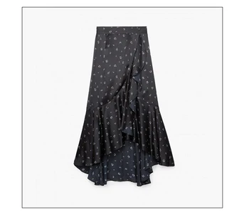 

ElfStyle Ladies 2020 New Silk Irregular Ruffled High Waist Printed Skirt