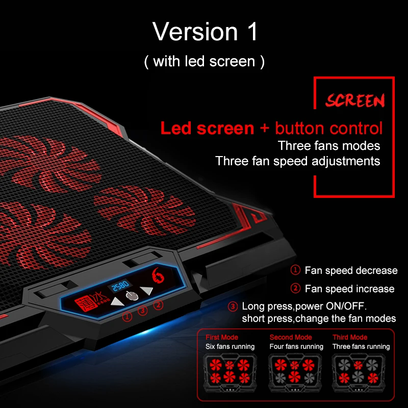 COOLCOLD 17 inch Gaming Laptop Cooler Six Fan Led Screen Two USB Port 2600RPM Laptop Cooling Pad Notebook Stand for Laptop