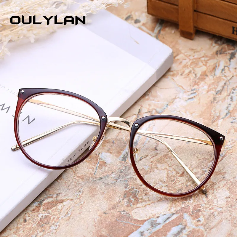 Oulylan Transparent Cat Eye Glasses Frames Women Fashionable Fake