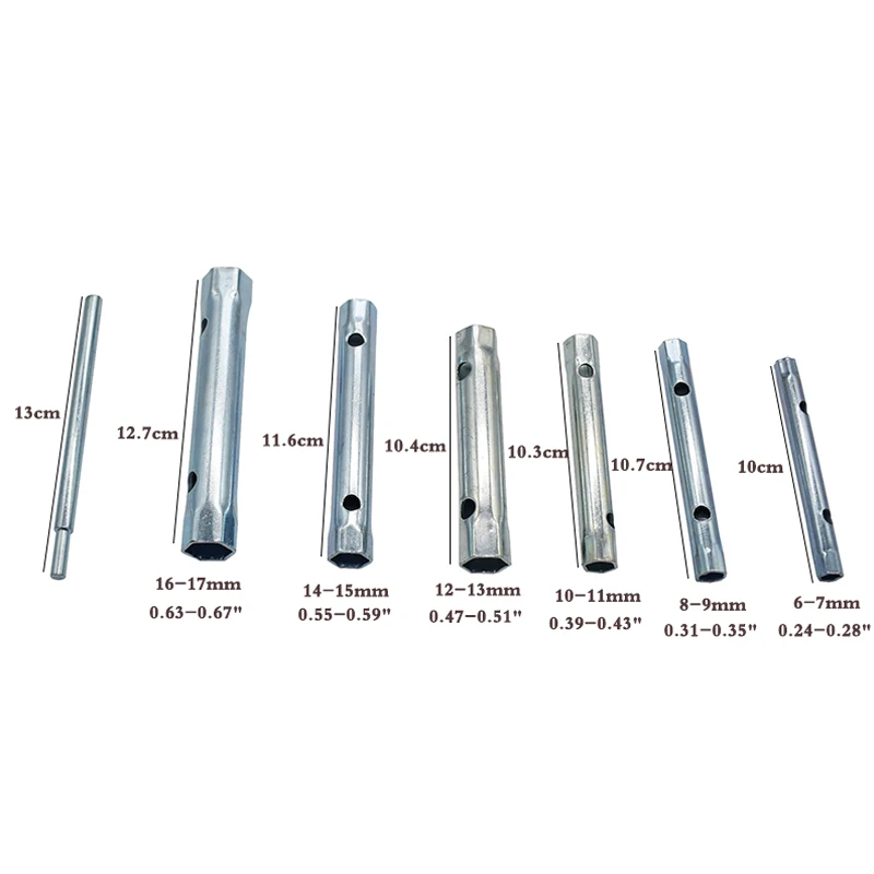 7xSilver Steel 6-17mm Tubular Box Wrench Tube Spanner Metric Socket Set Tool Kit 