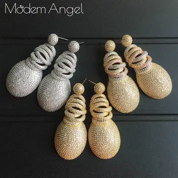 

ModemAngel luxury WATER DROP Shape Flowers Long Earrings Cubic Zirconia Women Wedding Big Earrings Bijoux