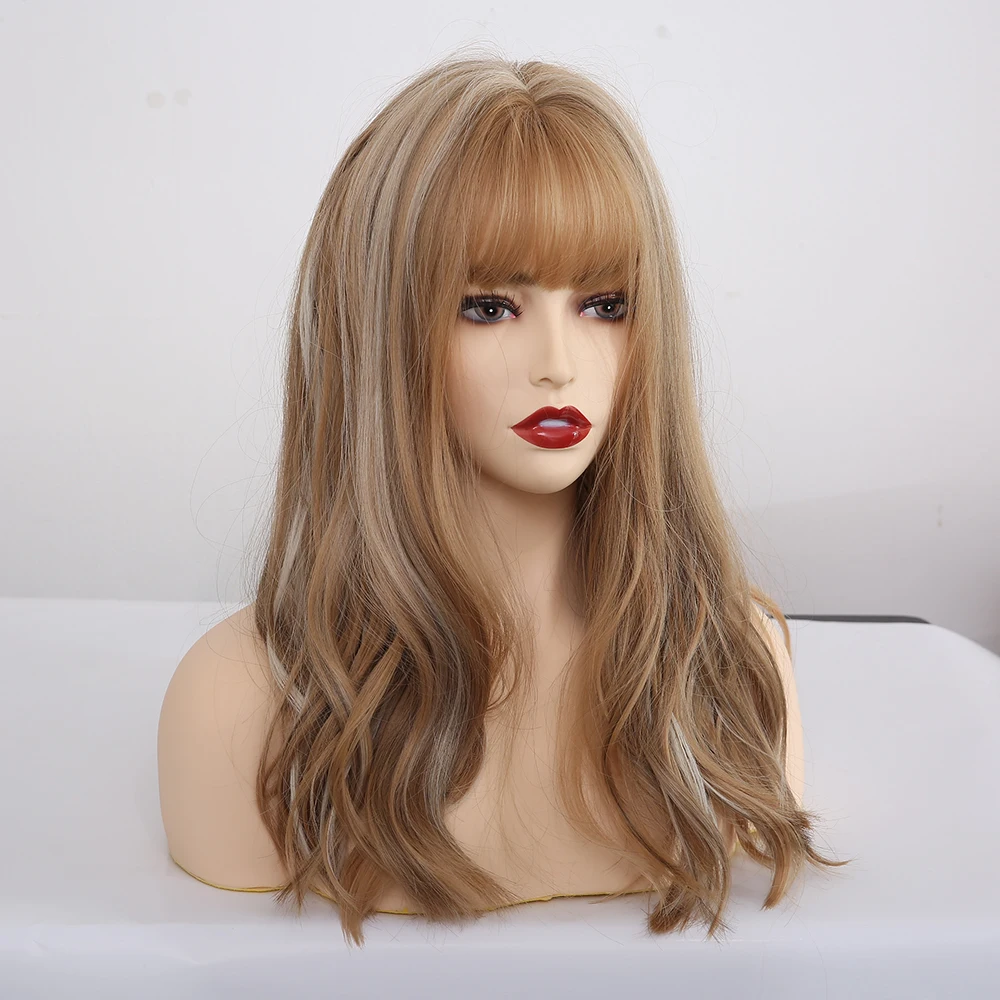 Длинные Синтетические парики с челкой смешанные блонд коричневые натуральные