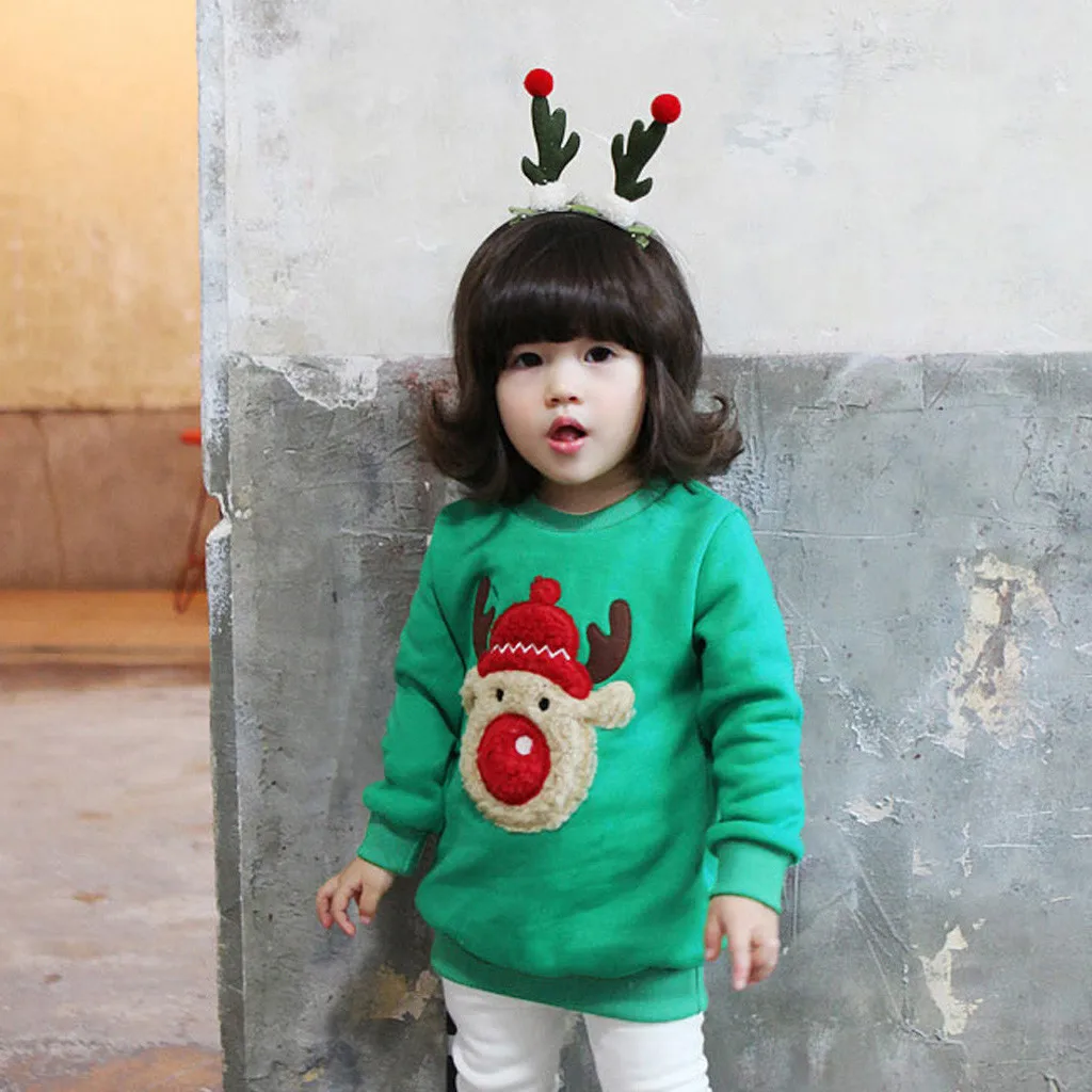 Топы с длинными рукавами и принтом рождественского оленя для малышей; свитер; 100