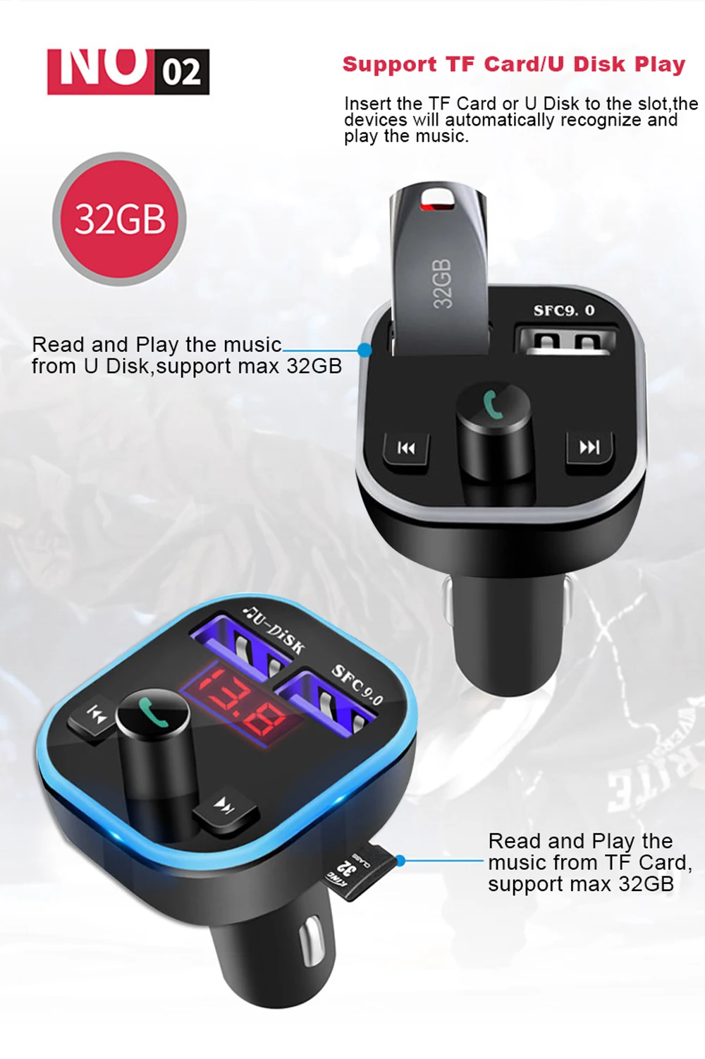 JINSERTA Bluetooth 5,0, fm-передатчик, двойной USB порт, зарядное устройство, fm-модулятор, mp3-плеер, автомобильная зажигалка, Bluetooth, Handfree, вызов