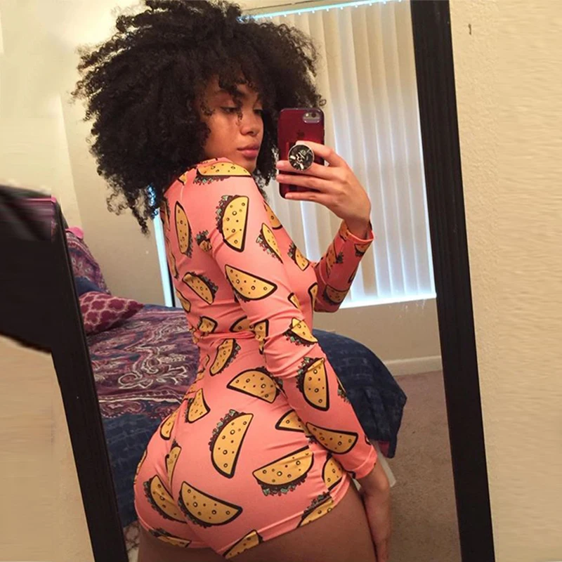 OMSJ 2020 Rompers Women Sleepwear Sky Blue Leopard Print Long Sleeve Short Jumpsuit Sexy Onesie For Adult Female Nightwear S-3XL