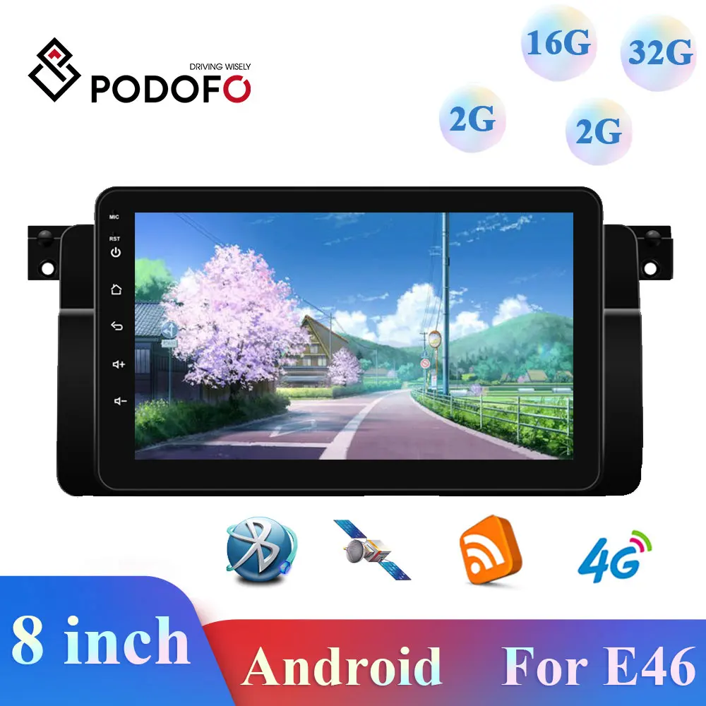 Автомагнитола Podofo 1 + 16G/2 32G мультимедийный видеоплеер на Android с GPS/WiFi/FM Bluetooth для BMW