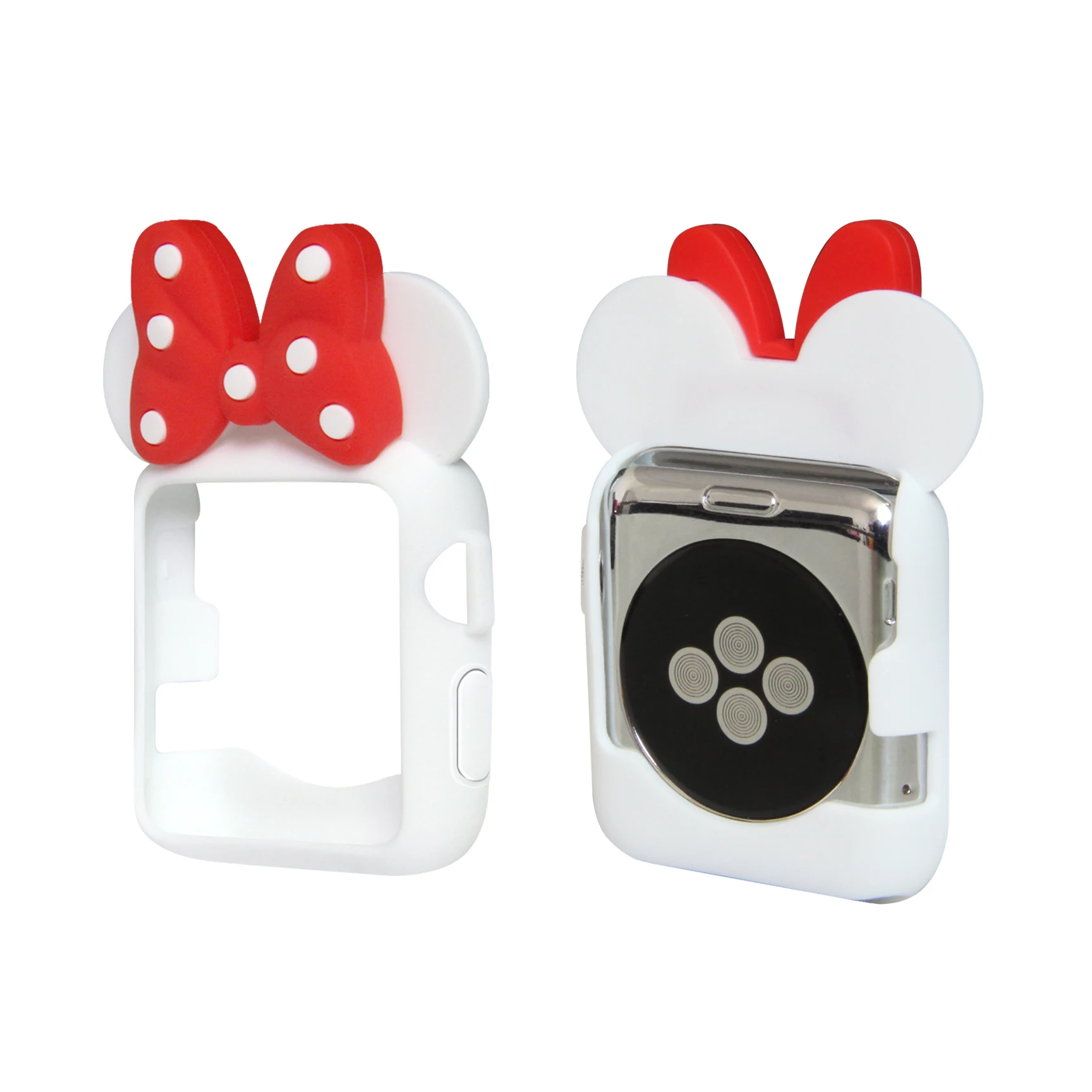 white red Защитный Мягкий силиконовый чехол с Минни Маус для Apple Watch, серия 4, 3, 2, 1, ремешок для iWatch 38, 42 мм, 40, 44 мм, Мультипликация для маленьких девочек - Цвет: white red