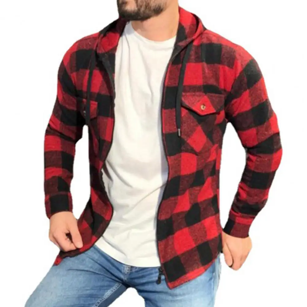 Men Autumn Casual Plaid Jacket Plaid Jacket Hoodie Men Men Plaid