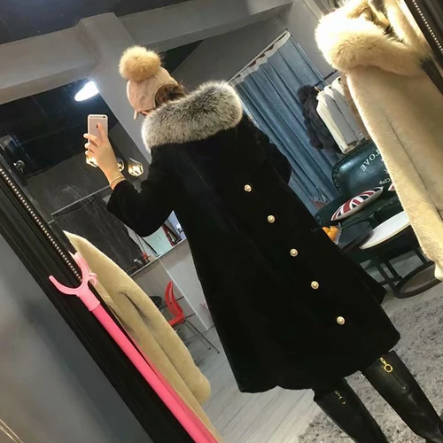 Black Tcyeek природный натуральный мех пальто женская зимняя куртка для женщин овчина длинная куртка большой Лисий мех с капюшоном одежда Hiver 518111 - Цвет: Black