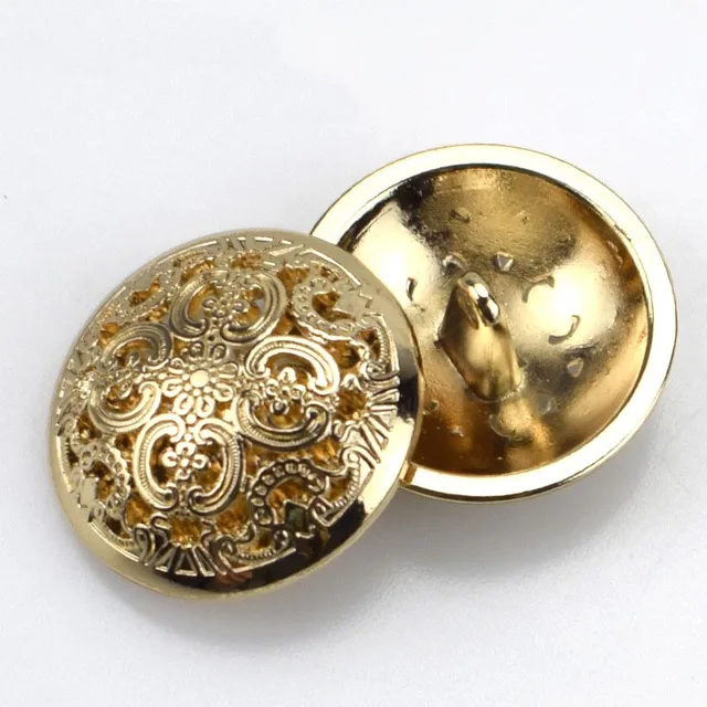 20pcs Meetee 15/18/20/23/25mm Hollow Metal Buttons Round Coat Button for Clothing Sewing Decor Accessories DIY Material Craft Gold