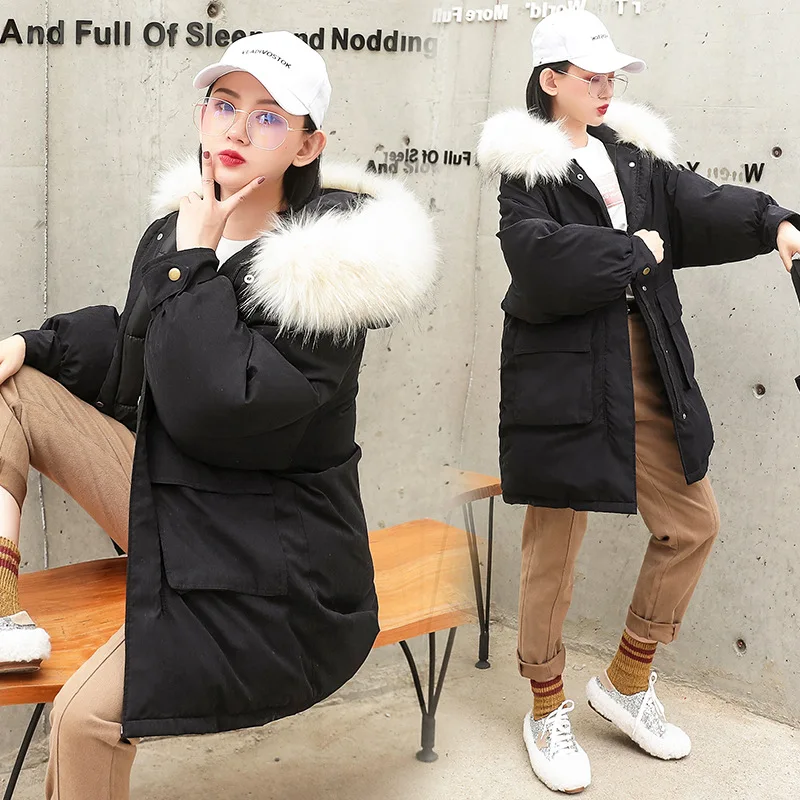 

2018 New Style down Cotton Thick Fashion Cotton Overcoat Cotton Coat Women Jacket WOMEN'S Dress Large Fur Collar down Coat Cotto