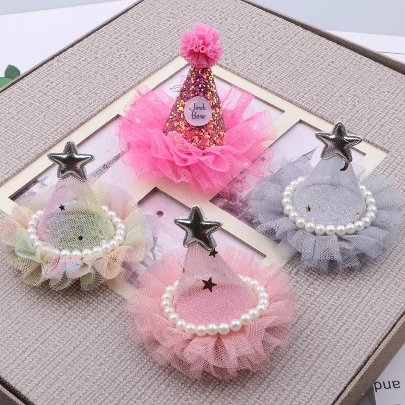 

2pcs/Lot 3D Glitter Chiffon Fabric Floral Patch Christmas Style Star Hat Stickers Fit Girl Hair Jewelry Clip Headband Garment