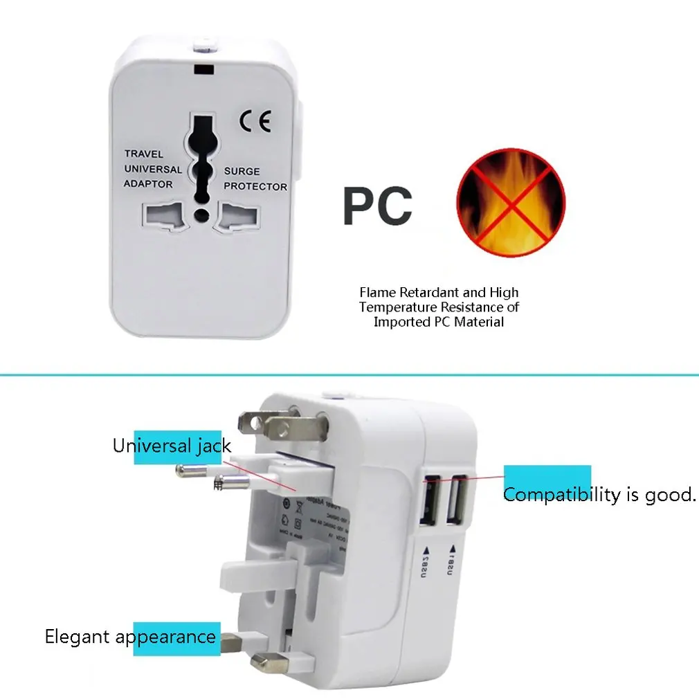 WTA-502U 2USB Multifunctional Travel Switch Plug Multifunctional Conversion European Standard Plug Converter