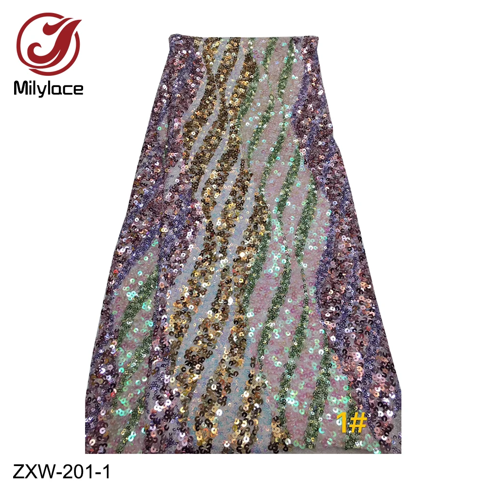 

Latest Nigerian Lace Fabrics 5yard 3D Sequins Lace Fabric Net Lace Fabric 2019 African Fabrics Lace for Couture Dress ZXW-201