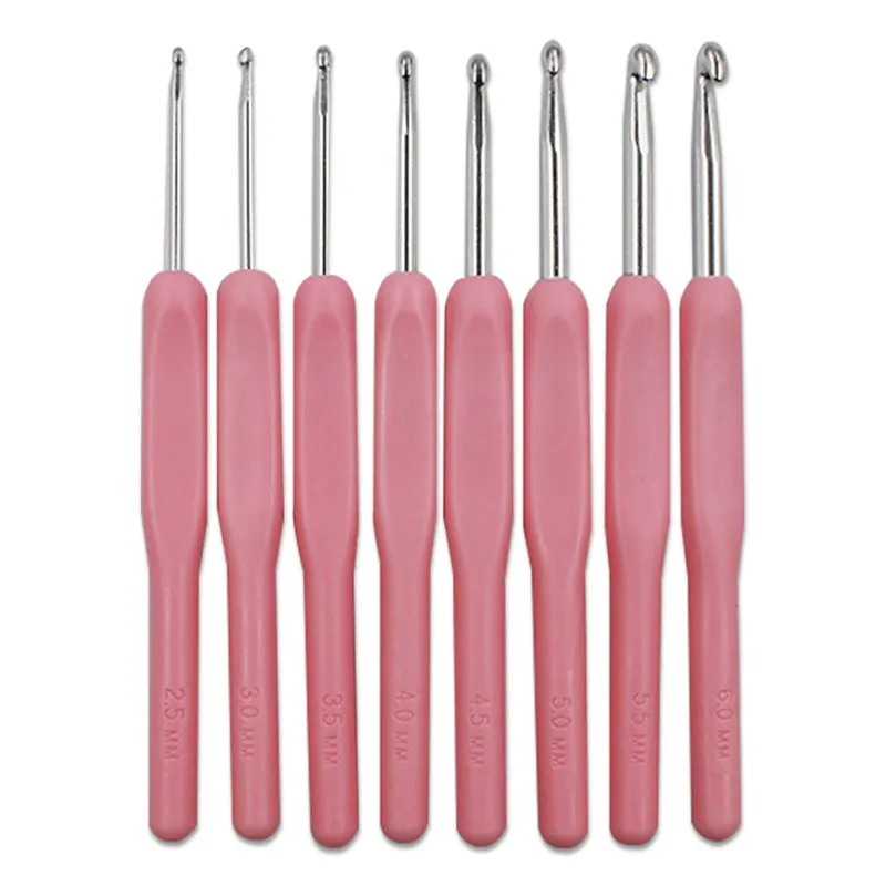 pink Soft handle non-slip mixed metal crochet TPR stainless steel knitting machine tool DIY crafts 13.7 centimeters - Цвет: pink