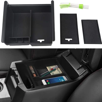 

Car Center Console Armrest Storage Box ABS Black with USB Hole Tray Divider Organizer with Cleaner Brush for Toyota 4Runner 2010
