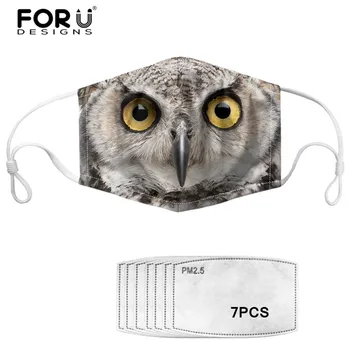 

FORUDESIGNS Cool Animal Owl 3D Kids Face Mask Dustproof Mask 7pcs/lot Filters for Anti Haze/PM2.5 Adult Reusable Elastic masque
