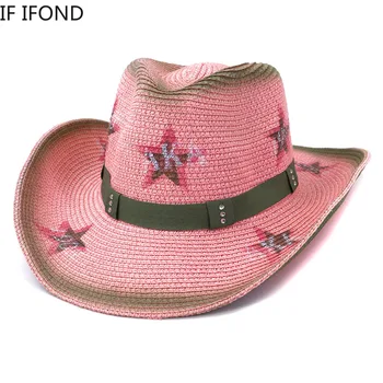Sombrero de vaquero para mujer, sombrero de paja para playa y vacaciones, Tiara rosa, sombrero de vaquera informal, Sombreros para Hombre, Sombreros para dama 2021