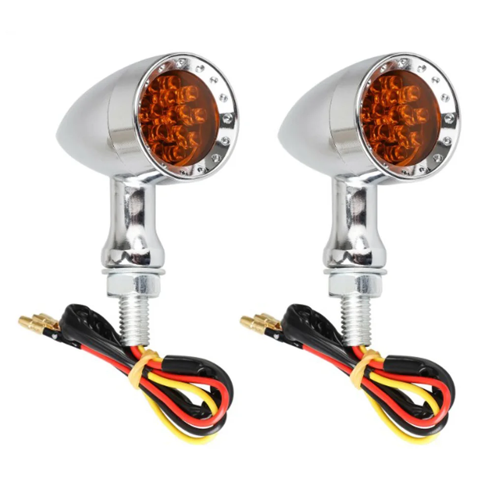 

2pcs Motorcycle 12V LED Turn Signal Lights Marker Amber Indicator Chrome Silver