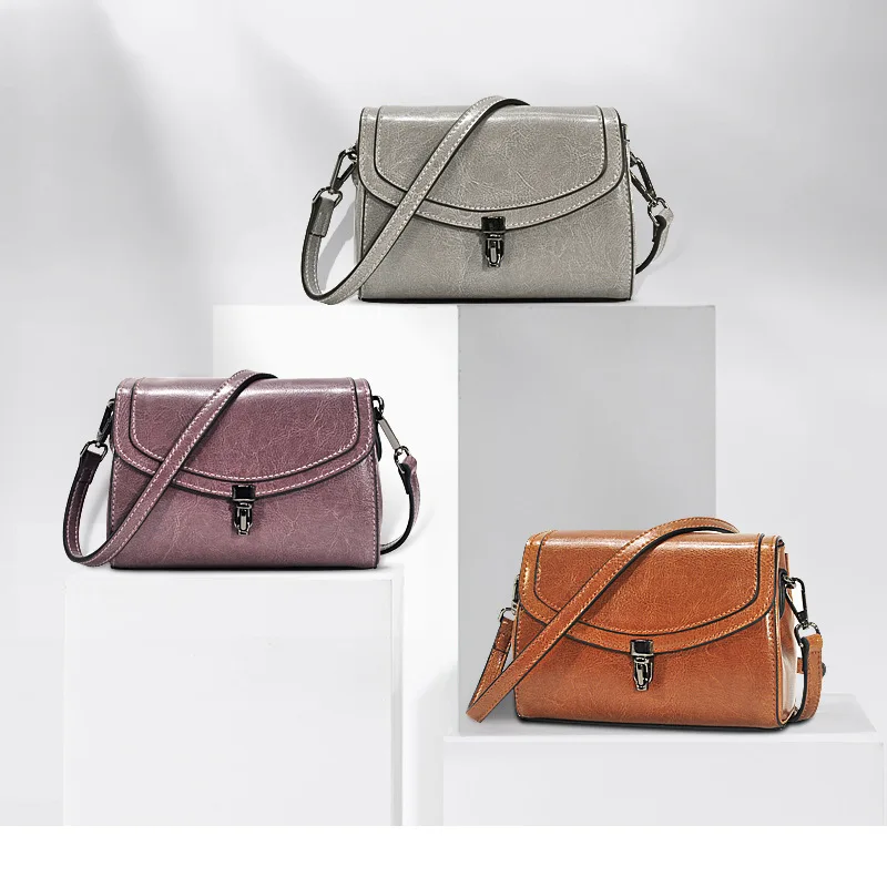 

Oil Wax Woman Bag Hot Spring And Summer Small Single Shoulder Bag Mini Skew Bag Kraft True Leather Bag