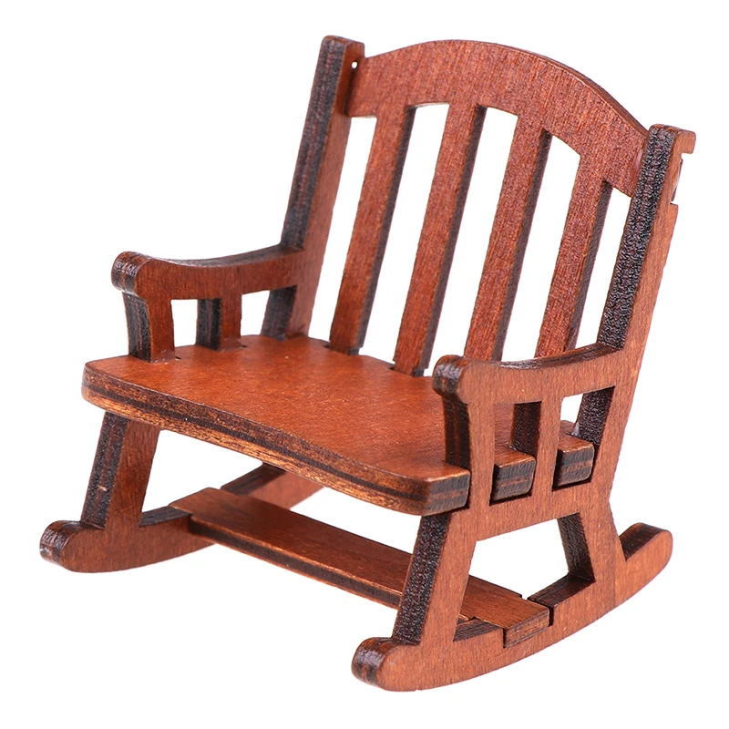 1 шт. деревянное кресло-качалка ручной работы деревянная качалка садовая мебель игрушки кукольный домик Миниатюрный - Цвет: as pic