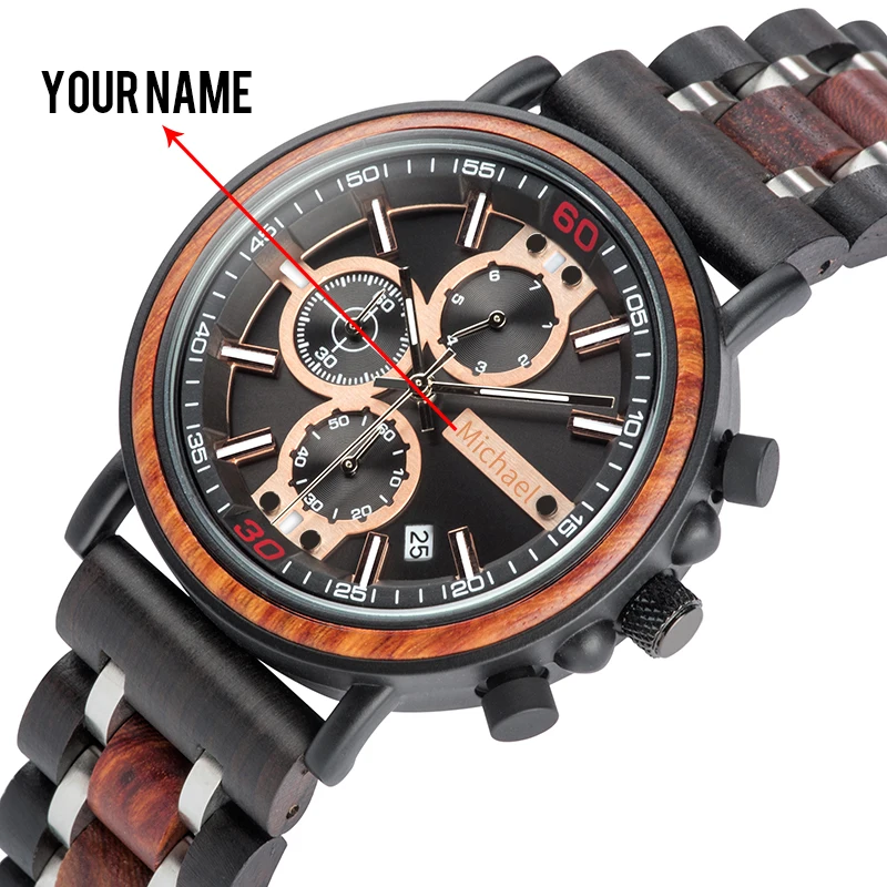 Online BOBO BIRD personalizado reloj de madera reloj Masculino marca superior cronógrafo de lujo relojes militares regalo de aniversario para él