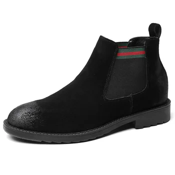 

high quality mens luxury fashion chelsea boots breathable genuine leather tooling shoes slip on black ankle boot botas hombre