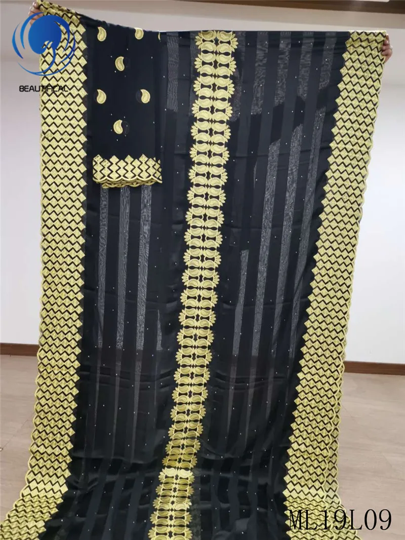 LIULANZHI африканская шелковая ткань, черная ИМИТИРОВАННАЯ шелковая ткань, Лидер продаж, нигерийская шелковая кружевная вышивка, ткань 7 ярдов/партия ML19L09