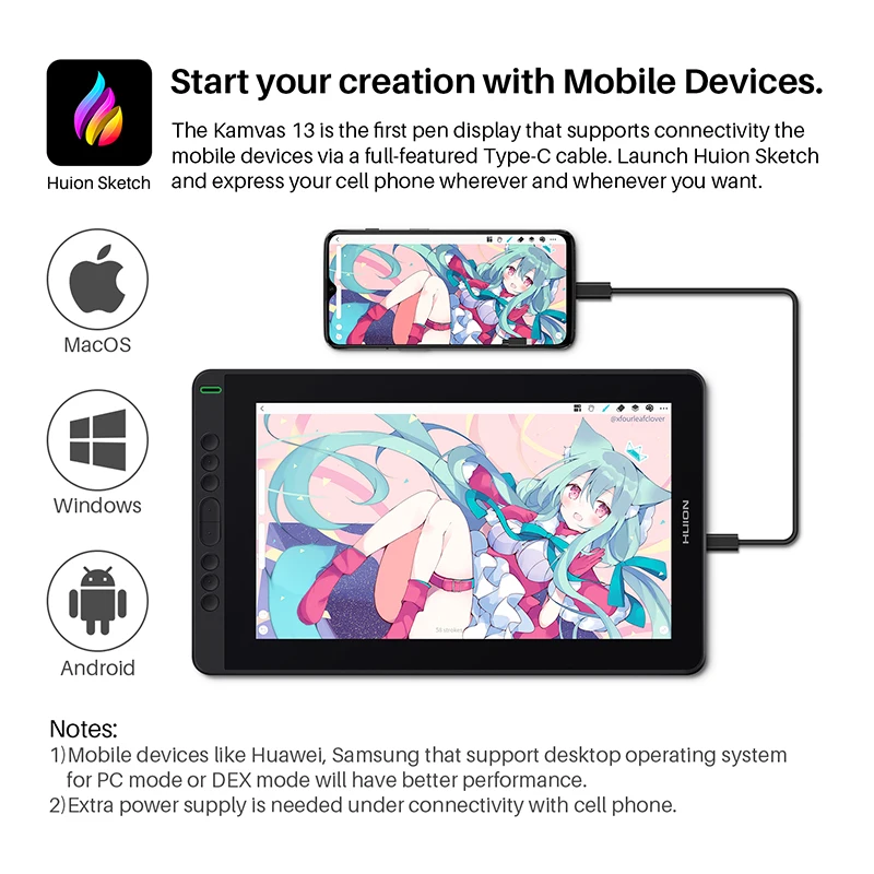 HUION Kamvas 13 графический планшет монитор Батарея Бесплатная ручка Дисплей для