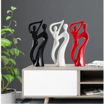 

Modern Ceramic Black White Red Three Color Couple Accessories Home Livingroom Table Figurines Crafts Hotel Office Decoration Art