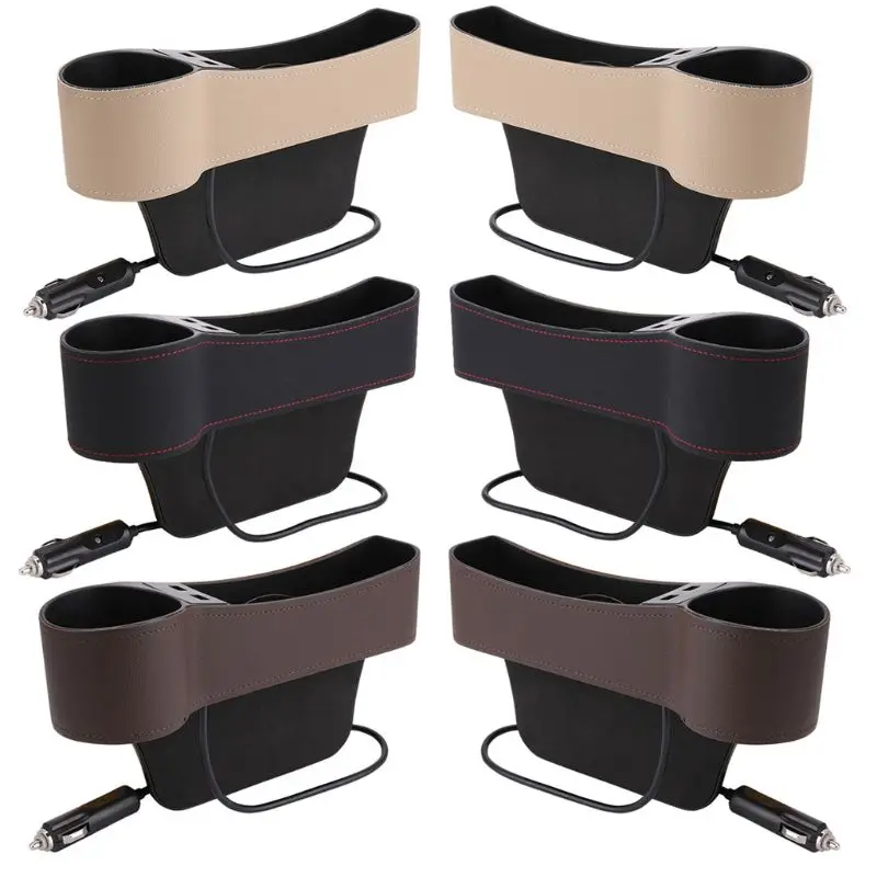 

Universal Car Seat Ga p Filler Console Side Pocket Storage Box Dual USB Charger Cup Holder