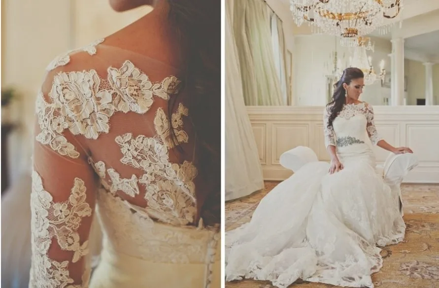 Классическое кружевное Милое Свадебное платье русалки, vestido de novia, украшенное длинными рукавами, топ, платья для матери невесты