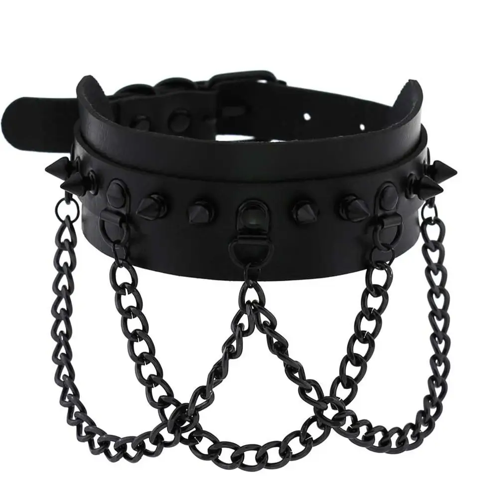 Punk Spike Choker Collar necklace metal chain chocker Gothic Fashion black  Leather Chokers Harajuku Rock Grunge Goth Jewelry