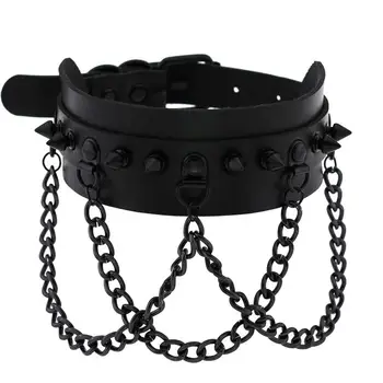 

Punk Spike Choker Collar necklace metal chain chocker Gothic Fashion black Leather Chokers Harajuku Rock Grunge Goth Jewelry