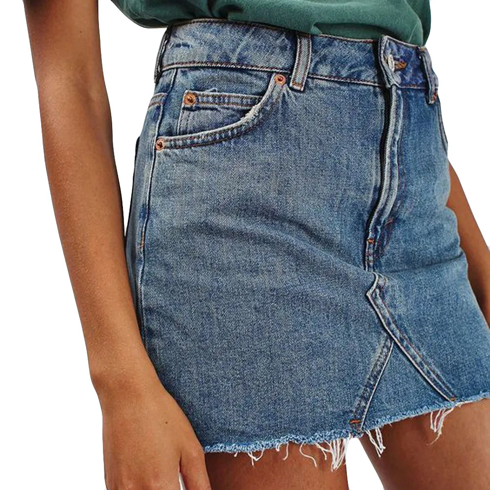 

Sexy Denim Skirt For Women High Waist Casual A-Line Distressed Slim Bodycon Skirts Mini Skirts Package Hip Short Jean Skirt Hot