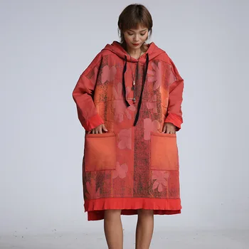 

Oversized Hooded Dress Women Baggy Drawstring Hooded Robe Printed Irregular Knitted cowboy Pullovers Long Sweatshirt Dress