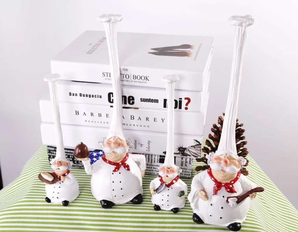 VILEAD 20cm 28cm Resin High Hat Chef Figurines American Rustic Creative Kitchen Restaurant Home Decoration Ornaments Crafts Gift