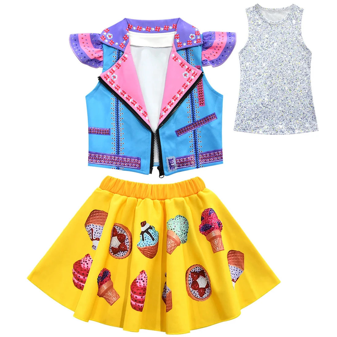 New JOJO Siwa Set Girls Full Sleeveless Jacket Vest Dress Hair Clip Girls Cosplay Costume Clothing Jojo Siwa Suit Clothes