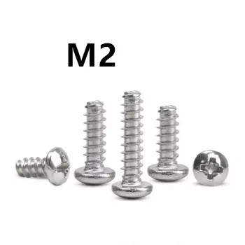 

200PCS M2x3/4/5/6/8/10mm PB 304 Stainless steel Cross Round Head Flat Tail Self-tapping Screw