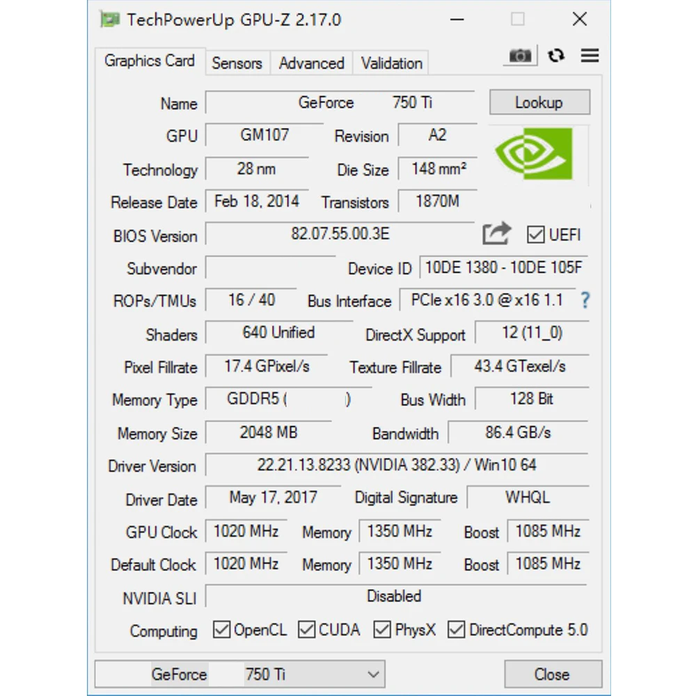 Новый видеокарта Geforce 750Ti 2 ГБ DDR5 Оригинал 750 Ti Гб компьютерный Графический ПК