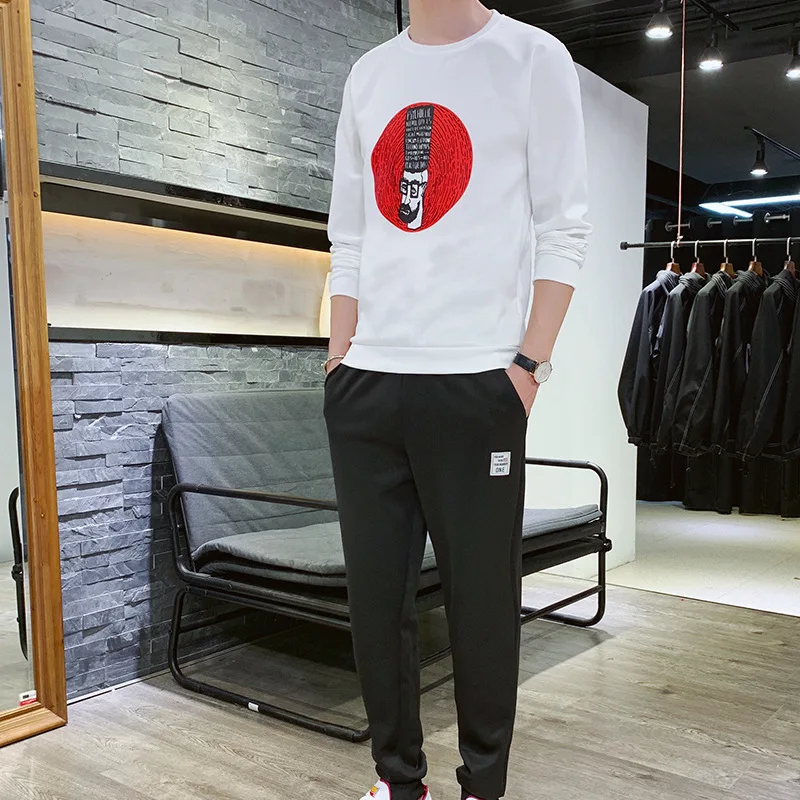 

2019 Spring And Autumn Teenager Set Men's Casual Sports Long-sleeved Sweater Trend of Fashion Handsome