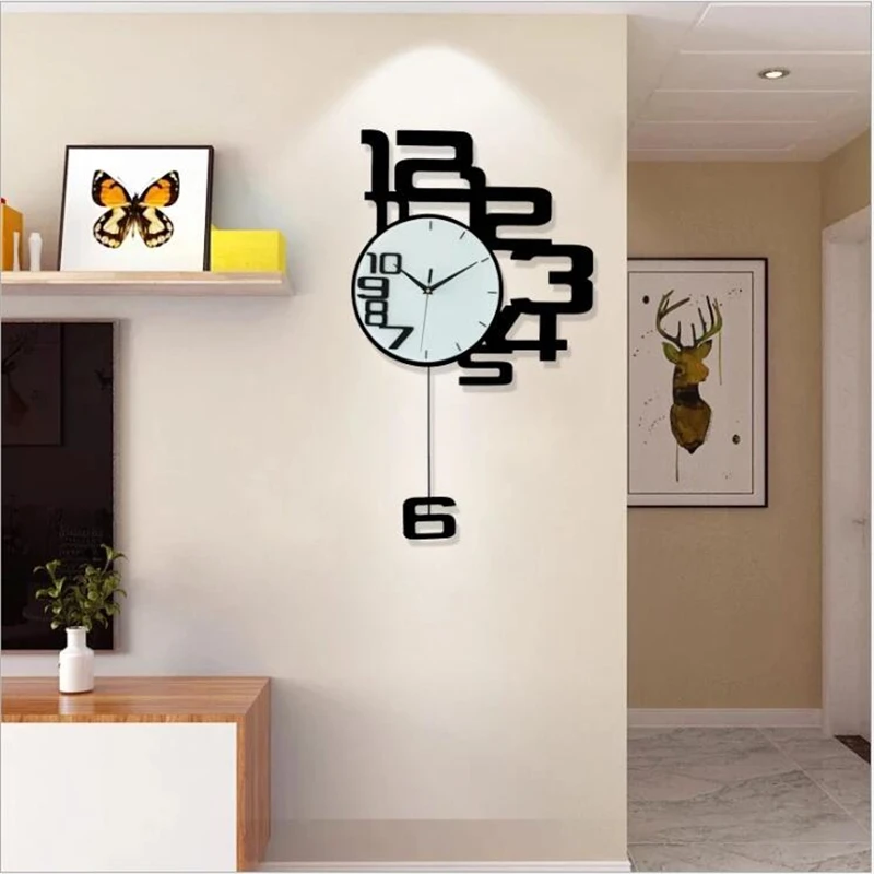 

Modern Decor Abstract Design Personality Number Swing Wooden Wall Clock Kitchen Clock Metal And Wooden 9 mm Sheet Clocks