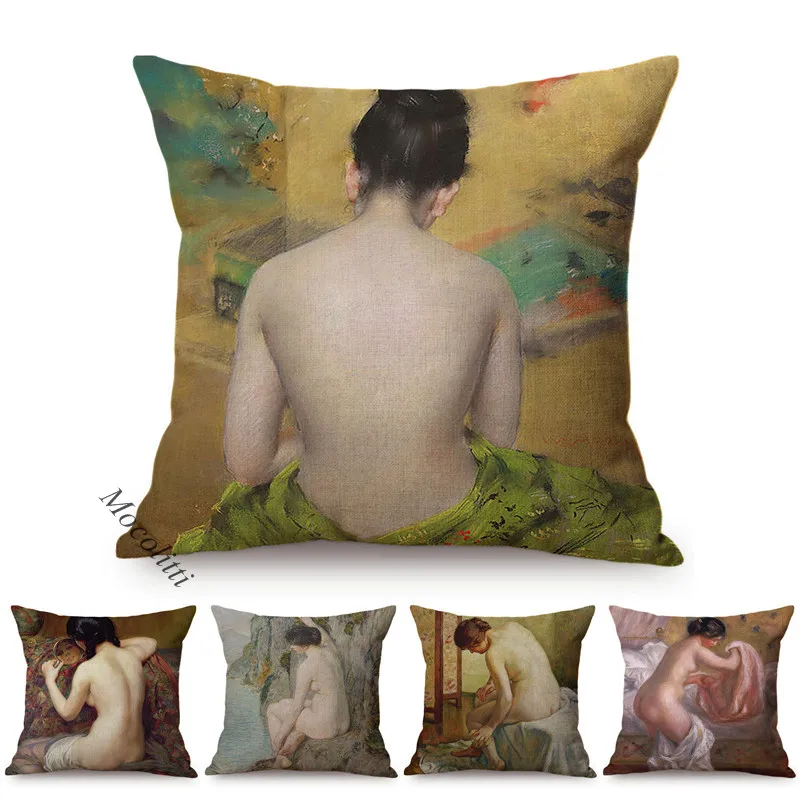 Nordic Vintage Sexy Oil Painting Art Style Pillow Case Classical Woman Ass Print Cotton Linen Decoration Room Sofa Cushion Cover | Дом и сад