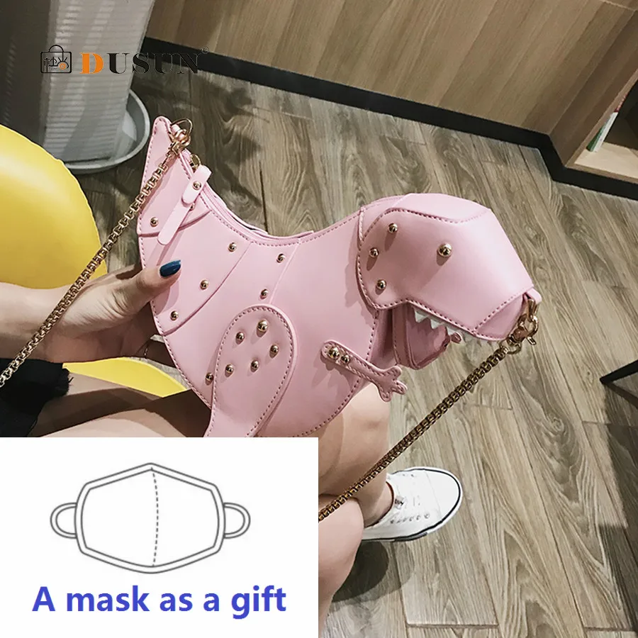 

Rivet Personality Dinosaur Design Fashion Leather Crossbody Mini Messenger Bag Women Chain Purse Female Shoulder Bag Gift
